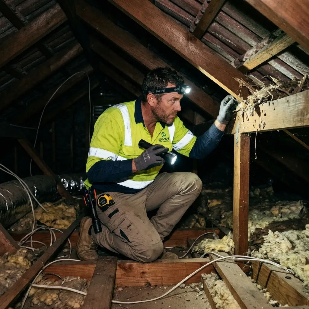 Technician using detection equipment to locate a dead rat inside a Strathewen wall cavity