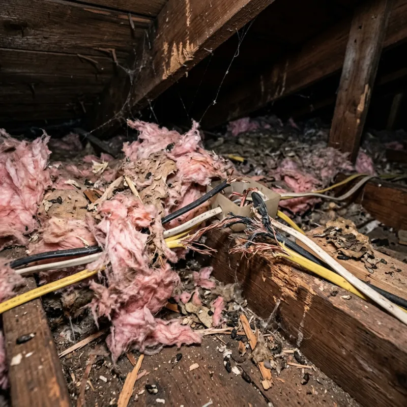 Contaminated ceiling insulation being assessed in a Strathewen roof space