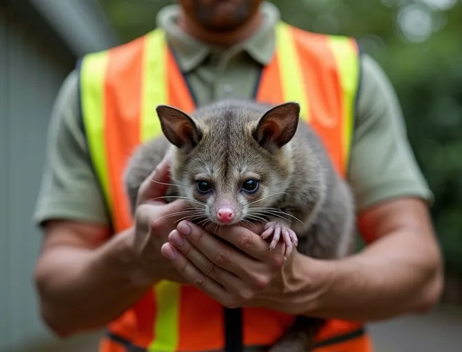Animal handler safely recovering a deceased possum in Strathewen